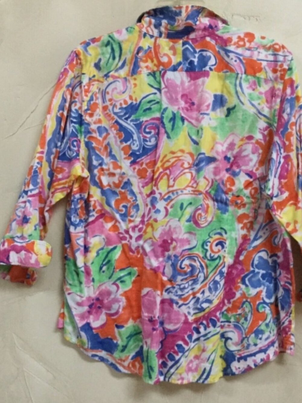 Lauren Ralph Lauren Women XL Floral Shirt Blouse Top Cotton Green Blue Orange - Picture 3 of 8